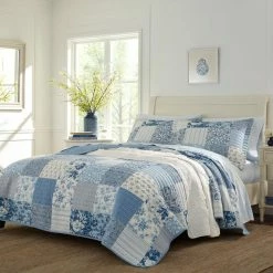 Deals ✔️ Budget 🤩 Paisley Patchwork 3-Piece Blue Floral Cotton King Quilt Set by Laura Ashley 🔔 🎉