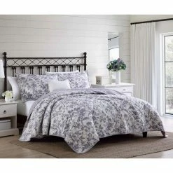 Discount 💯 Wholesale 😀 Delila 2-Piece Purple Floral Cotton Twin Quilt Set by Laura Ashley 🌟 😉