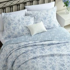 Cheapest 👏 Best Sale 💯 Walled Garden 3-Piece Blue Floral Cotton Full/Queen Quilt Set by Laura Ashley 💯 🥰 -Becky Cameron Shop laura ashley bedding sets ushsa91169167 44 1000