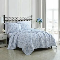 Cheapest 👏 Best Sale 💯 Walled Garden 3-Piece Blue Floral Cotton Full/Queen Quilt Set by Laura Ashley 💯 🥰 -Becky Cameron Shop laura ashley bedding sets ushsa91169167 c3 1000