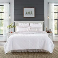 Cheap ✨ New ⭐ Cyndie Solid 3-Piece White Cotton Full / Queen Quilt Set by Laura Ashley 🥰 🛒