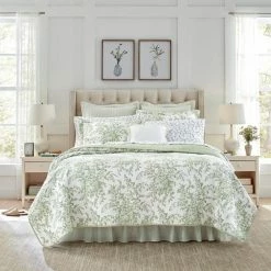 Deals 🤩 Discount 🛒 Bedford 2-Piece Green Cotton Twin Quilt Set by Laura Ashley ❤️ 🎉
