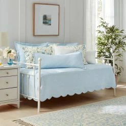 Promo ✨ Best deal 🔔 Solid Trellis Stitch 4-Piece Blue Cotton Daybed Bonus Set by Laura Ashley 😉 ❤️