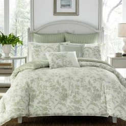 Promo 🎉 Outlet 😍 Natalie 3-Piece Green Floral Cotton King Duvet Cover Set by Laura Ashley ✨ 👏