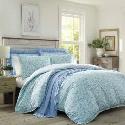 Deals ✔️ Outlet 😍 Jaynie 3-Piece Blue Floral Cotton King Duvet Cover Set by Laura Ashley 😀 🥰
