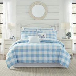 Promo 🎁 Top 10 🥰 Cynthia 3-Piece Blue Cotton King Duvet Cover Set by Laura Ashley 👍 🛒