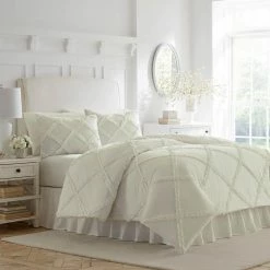 Cheapest 🧨 Best Sale ⌛ Adelina 3-Piece White Solid Cotton Full/Queen Duvet Cover Set by Laura Ashley 🌟 ⌛ -Becky Cameron Shop laura ashley bedding sets ushsfq1036702 31 1000