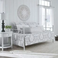 Top 10 😀 Outlet ✔️ Venetia 4-Piece Light Gray Cotton Bonus Daybed Set by Laura Ashley 🥰 🥰