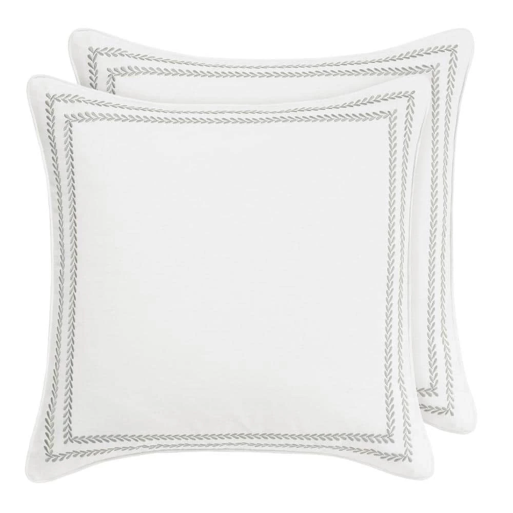 Best Sale 💯 Top 10 🔔 Stitched Vine Leaf 2-Piece Gray Solid Cotton European Shams by Laura Ashley 😉 🎉 1 Best Sale 💯 Top 10 🔔 Stitched Vine Leaf 2-Piece Gray Solid Cotton European Shams by Laura Ashley 😉 🎉