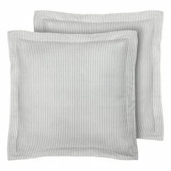 Budget 🤩 Buy 🎉 Ticking Stripe Gray Cotton European Sham Set by Laura Ashley 🧨 ✔️