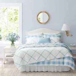 Best Sale 😍 Deals 🎁 Melody Patchwork 1-Piece Blue Cotton King Quilt by Laura Ashley 🧨 ✔️ -Becky Cameron Shop laura ashley quilts ushsgr1232630 31 1000