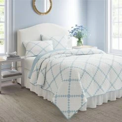 Best Sale 😍 Deals 🎁 Melody Patchwork 1-Piece Blue Cotton King Quilt by Laura Ashley 🧨 ✔️