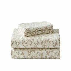 Hot Sale 🌟 Hot Sale 😉 Victoria 4-Piece Beige Floral Flannel Queen Sheet Set by Laura Ashley 🔔 🌟