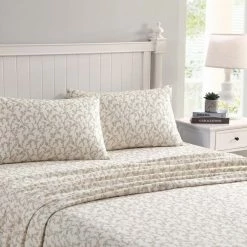 Hot Sale 🌟 Hot Sale 😉 Victoria 4-Piece Beige Floral Flannel Queen Sheet Set by Laura Ashley 🔔 🌟 -Becky Cameron Shop laura ashley sheet sets 172290 c3 1000