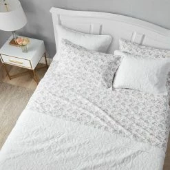 Coupon 👏 Top 10 🎉 Rosalie 4-Piece Light Pastel Gray Floral Flannel Queen Sheet Set by Laura Ashley 🎁 ✨ -Becky Cameron Shop laura ashley sheet sets 223724 31 1000