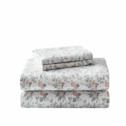 Coupon 👏 Top 10 🎉 Rosalie 4-Piece Light Pastel Gray Floral Flannel Queen Sheet Set by Laura Ashley 🎁 ✨