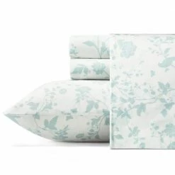 Cheapest 💯 Promo 🧨 Garden Palace 4-Piece Blue Floral Cotton King Sheet Set by Laura Ashley 🛒 🔔