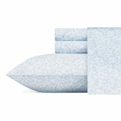 Coupon ⭐ Budget 🎁 Blossoming 4-Piece Blue Floral Cotton Full Sheet Set by Laura Ashley ✔️ 🔥