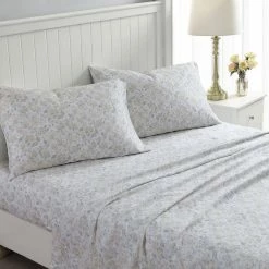 Cheap 🎉 Discount 🔔 Quartet 4-Piece Gray Floral Cotton Queen Sheet Set by Laura Ashley 😍 🌟 -Becky Cameron Shop laura ashley sheet sets ushsa01163722 31 1000