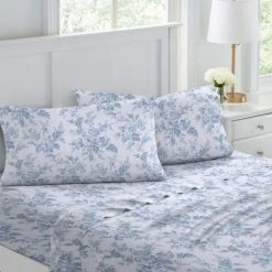 Deals 🧨 Brand new 🎁 Vanessa Flannel 4-Piece Blue Floral Cotton King Sheet Set by Laura Ashley 👏 😉 -Becky Cameron Shop laura ashley sheet sets ushsa01164675 1f 1000