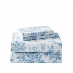 Deals 🧨 Brand new 🎁 Vanessa Flannel 4-Piece Blue Floral Cotton King Sheet Set by Laura Ashley 👏 😉