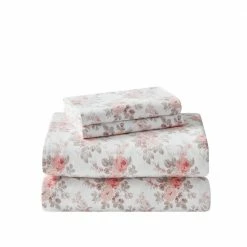 Discount 🤩 New 💯 Lisalee 4-Piece Pink Floral Brushed Cotton Flannel King Sheet Set by Laura Ashley ❤️ 🔥