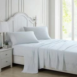 Promo 😉 Best Sale 💯 Ramona 4-Piece Blue Striped T300 Cotton Queen Sheet Set by Laura Ashley 🎁 😍 -Becky Cameron Shop laura ashley sheet sets ushsa01176050 31 1000