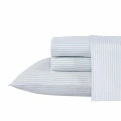 Promo 😉 Best Sale 💯 Ramona 4-Piece Blue Striped T300 Cotton Queen Sheet Set by Laura Ashley 🎁 😍