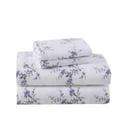 Top 10 ๐ Promo ๐ Jessika Flannel 4-Piece Purple Floral Cotton Queen Sheet Set by Laura Ashley ๐ ๐ฅฐ