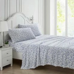 Budget 🔥 Best Sale 🥰 Annas Scroll 4-Piece Blue Plush Fleece Microfiber King Sheet Set by Laura Ashley 🌟 🥰 -Becky Cameron Shop laura ashley sheet sets ushsa01196137 31 1000