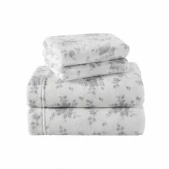 Brand new 🔥 Buy 🌟 Rachel 4-Piece Gray Plush Fleece Microfiber King Sheet Set by Laura Ashley 💯 🤩