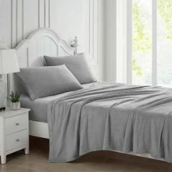 Budget 🛒 Outlet 🔔 LA Solid 4-Piece Gray Plush Fleece Microfiber Queen Sheet Set by Laura Ashley ⌛ 🧨 -Becky Cameron Shop laura ashley sheet sets ushsa01196145 31 1000