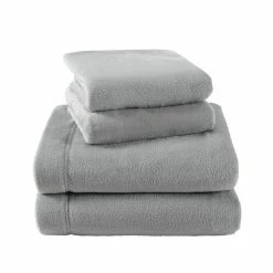 Budget 🛒 Outlet 🔔 LA Solid 4-Piece Gray Plush Fleece Microfiber Queen Sheet Set by Laura Ashley ⌛ 🧨