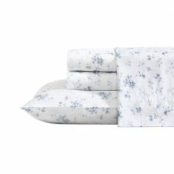 Top 10 🧨 Coupon 🔥 Garden Muse 4-Piece Blue Cotton King Sheet Set by Laura Ashley ❤️ 😍
