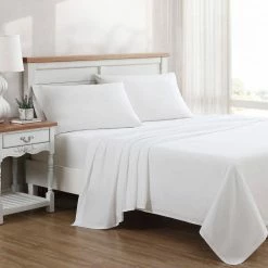 Best Pirce 😀 Hot Sale 🔔 LA Solid 4-Piece White Cotton Queen Sheet Set by Laura Ashley 😀 🧨 -Becky Cameron Shop laura ashley sheet sets ushsa01235161 31 1000