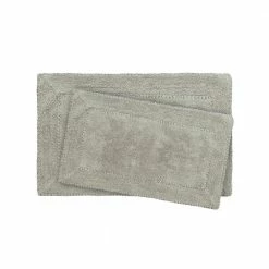 Deals 😀 Hot Sale 🤩 17 in. x 24 in. and 20 in. x 32 in. Gray Ruffle Cotton Bath Rug Set (2-Piece) by Laura Ashley 😀 🔥