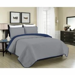 Coupon ⌛ Deals 🧨 Allison Reversible 3-Piece Grey/Navy Full/Queen Quilt Set by Morgan Home 🛒 😉
