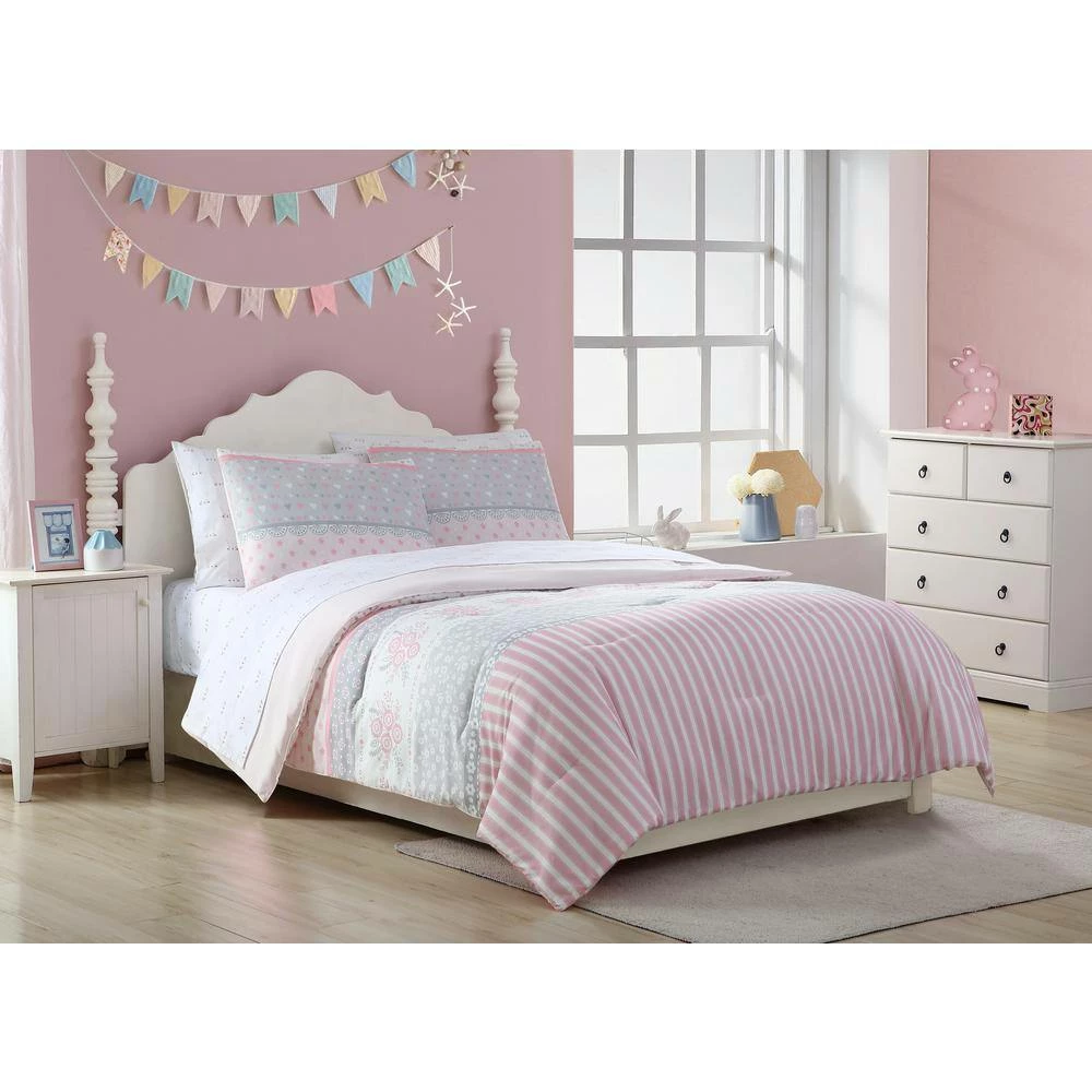Best Sale ❤️ Cheap ⌛ Kute Kids Florals and Stripes 5-Piece Twin Bedding Set by Morgan Home ✨ ⌛ 2 Best Sale ❤️ Cheap ⌛ Kute Kids Florals and Stripes 5-Piece Twin Bedding Set by Morgan Home ✨ ⌛ - Image 2