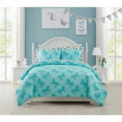 Best Sale 👍 Best deal 🛒 Kute Kids Aqua Unicorn Sparkle 5-Piece Twin Bedding Set by Morgan Home ⌛ ✨