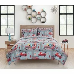 Discount 😍 Wholesale 🎉 Kute kids Fire Truck Road 5-Piece Bedding Set Toddler by Morgan Home ⭐ 🤩