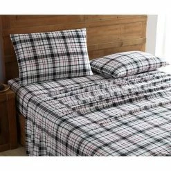 Deals ❤️ Discount 🥰 Geraldine 100% Cotton Black/Red Flannel King Sheet Set by Morgan Home 👍 🤩