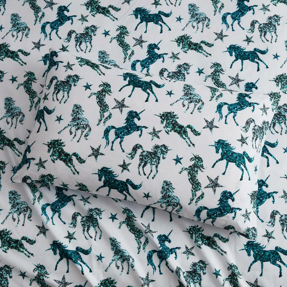New ๐ Deals ๐งจ Kute Kids Glitter Unicorn Aqua Full Sheet Set by Morgan Home ๐ ๐ฏ 2 New ๐ Deals ๐งจ Kute Kids Glitter Unicorn Aqua Full Sheet Set by Morgan Home ๐ ๐ฏ - Image 2