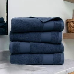 Cheap ❤️ Top 10 ⌛ 4-Piece Navy Ultra Soft Cotton Bath Towel Set by Becky Cameron ⭐ 👏