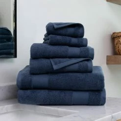 New ✨ Discount 🎁 6-Piece Navy Ultra Soft Cotton Bath Towel Set by Becky Cameron 😀 🎉