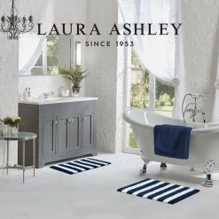 Hot Sale 😀 Best Pirce 🥰 Striped Multi-colored Navy/White 17 in. x 24 in. and 20 in. x 32 in. Polyester Rectangle Bathmat (2-Piece/Set) by Laura Ashley ✨ 🌟 -Becky Cameron Shop navy white laura ashley bathroom rugs bath mats lab013323 4f 1000