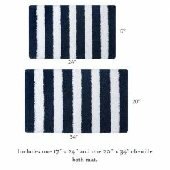 Hot Sale 😀 Best Pirce 🥰 Striped Multi-colored Navy/White 17 in. x 24 in. and 20 in. x 32 in. Polyester Rectangle Bathmat (2-Piece/Set) by Laura Ashley ✨ 🌟 -Becky Cameron Shop navy white laura ashley bathroom rugs bath mats lab013323 76 1000