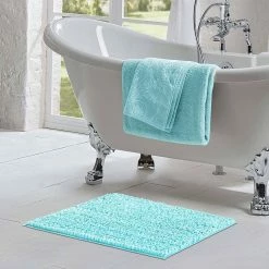 Coupon 🔔 Outlet 🎉 Non-Slip Butter Chenille 20 in. x 34 in. Blue Polyester Rectangle Bath Mat by Laura Ashley ⌛ 🥰 -Becky Cameron Shop seaspray blue laura ashley bathroom rugs bath mats lab017887 31 1000