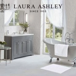 Discount 🔥 Outlet 👍 Butter Chenille 20 in. x 34 in. and 17 in. x 24 in. 2-Piece Bath Mat Set in White by Laura Ashley 🛒 🎁 -Becky Cameron Shop white laura ashley bathroom rugs bath mats laymb006951 44 1000