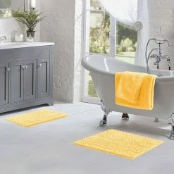 Best deal 🥰 Buy 👍 Butter Chenille Yellow 20 in. x 34 in. 2-Piece Set Bath Mat by Laura Ashley ⌛ 😀 -Becky Cameron Shop yellow laura ashley bathroom rugs bath mats laymb006130 31 1000